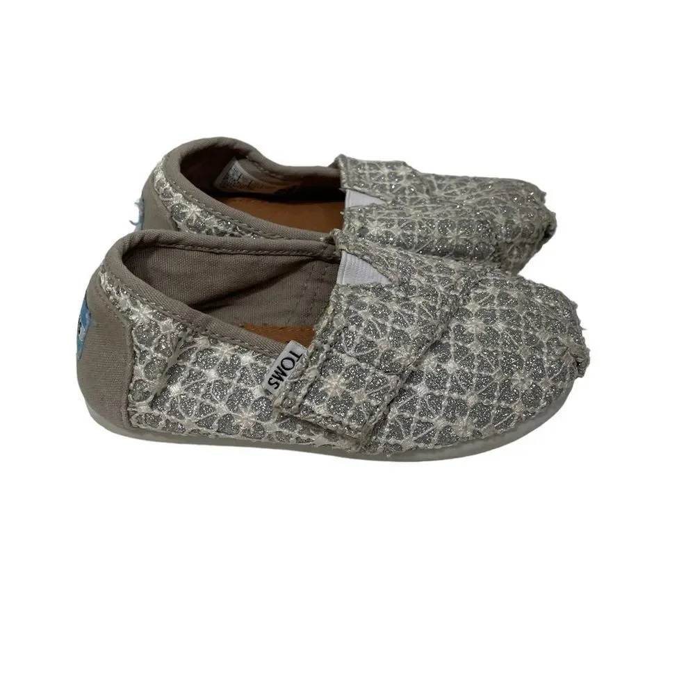 Toms Silver Glitter Slide On Canvas Loafers